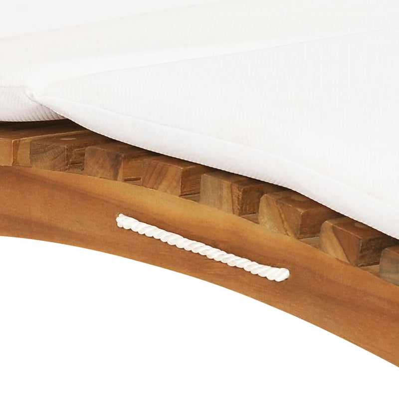 Folding Sun Lounger with Cream White Cushion Solid Teak Wood Payday Deals