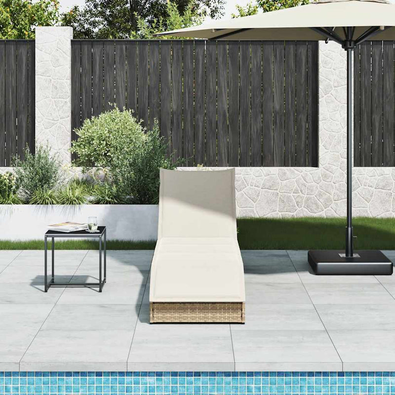 Folding Sun Lounger with Cushion and Storage Beige Poly Rattan Payday Deals