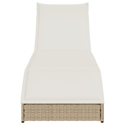 Folding Sun Lounger with Cushion and Storage Beige Poly Rattan Payday Deals