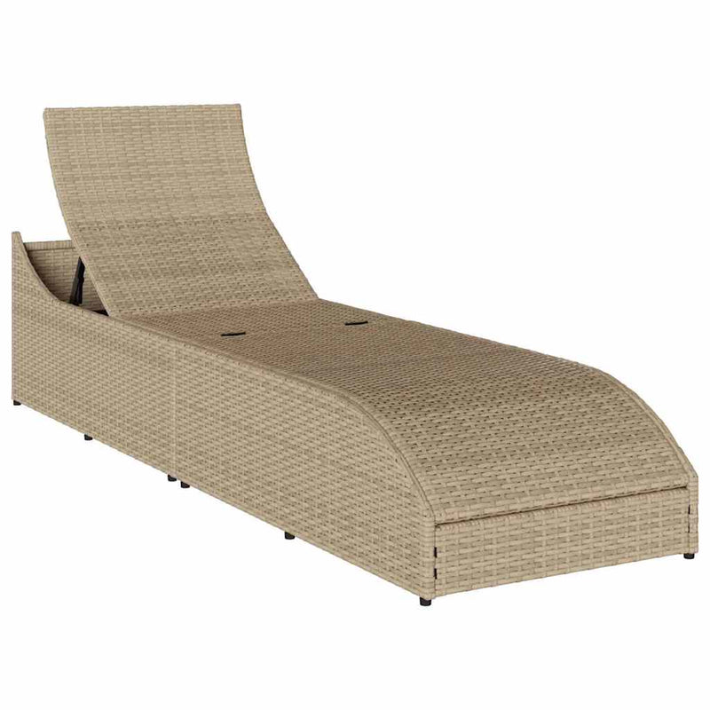 Folding Sun Lounger with Cushion and Storage Beige Poly Rattan Payday Deals