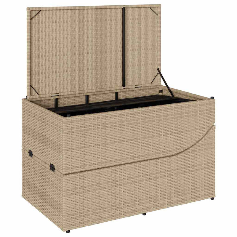 Folding Sun Lounger with Cushion and Storage Beige Poly Rattan Payday Deals