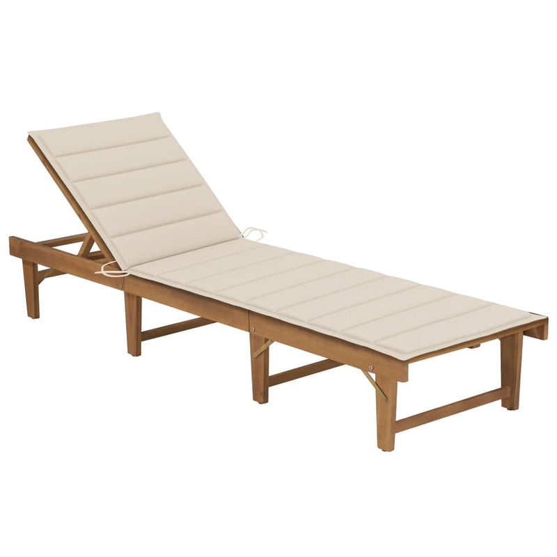 Folding Sun Lounger with Cushion Solid Acacia Wood Payday Deals