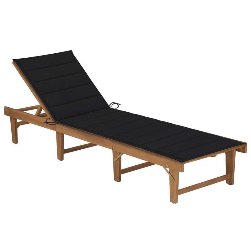 Folding Sun Lounger with Cushion Solid Acacia Wood Payday Deals