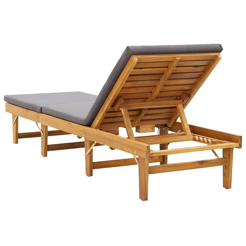 Folding Sun Lounger with Cushion Solid Acacia Wood Payday Deals