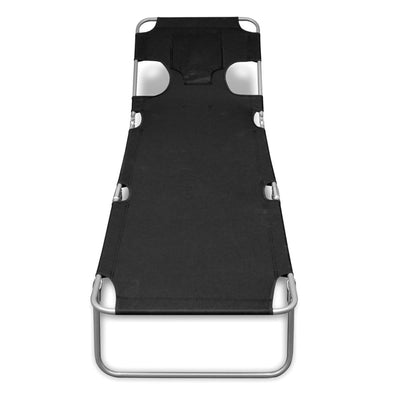 Folding Sun Lounger with Head Cushion Powder-coated Steel Black Payday Deals