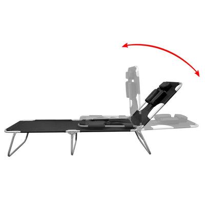 Folding Sun Lounger with Head Cushion Powder-coated Steel Black Payday Deals