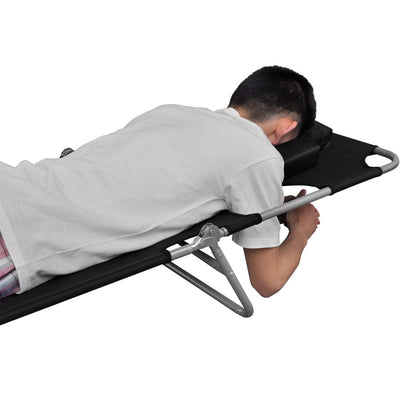 Folding Sun Lounger with Head Cushion Powder-coated Steel Black Payday Deals