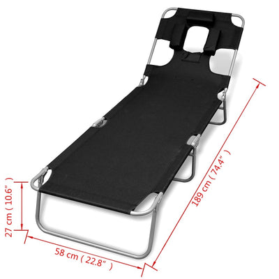 Folding Sun Lounger with Head Cushion Powder-coated Steel Black Payday Deals