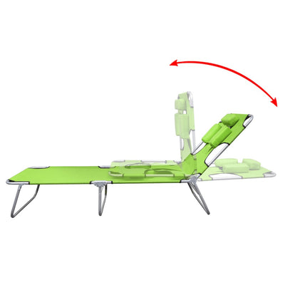 Folding Sun Lounger with Head Cushion Powder-coated Steel Green Payday Deals
