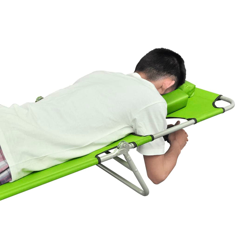 Folding Sun Lounger with Head Cushion Powder-coated Steel Green Payday Deals