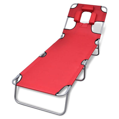 Folding Sun Lounger with Head Cushion Powder-coated Steel Red Payday Deals