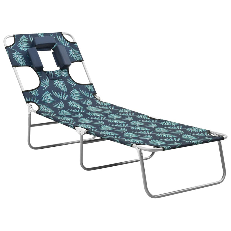 Folding Sun Lounger with Head Cushion Steel Leaves Print Payday Deals