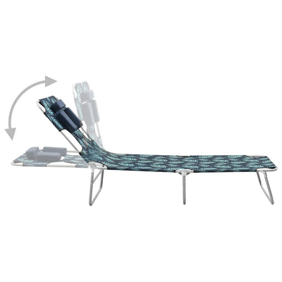 Folding Sun Lounger with Head Cushion Steel Leaves Print Payday Deals