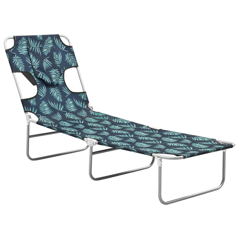Folding Sun Lounger with Head Cushion Steel Leaves Print Payday Deals
