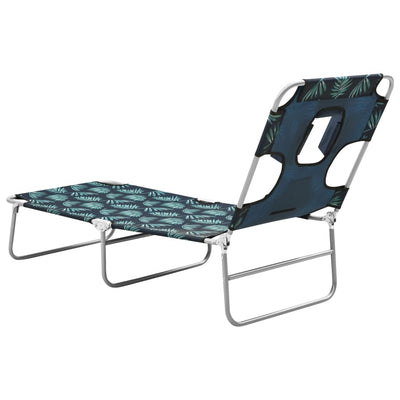 Folding Sun Lounger with Head Cushion Steel Leaves Print Payday Deals