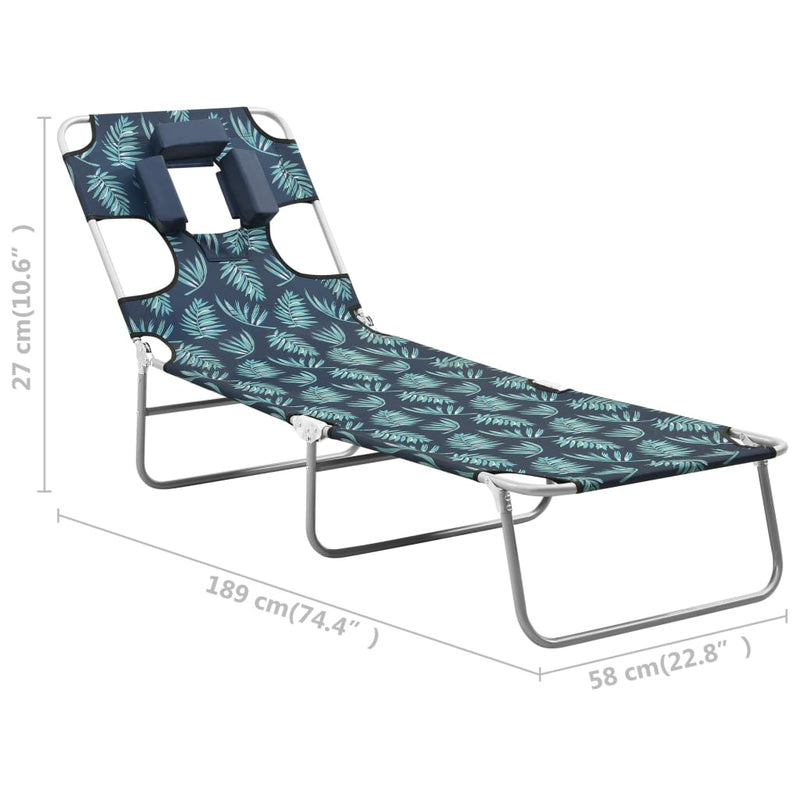 Folding Sun Lounger with Head Cushion Steel Leaves Print Payday Deals