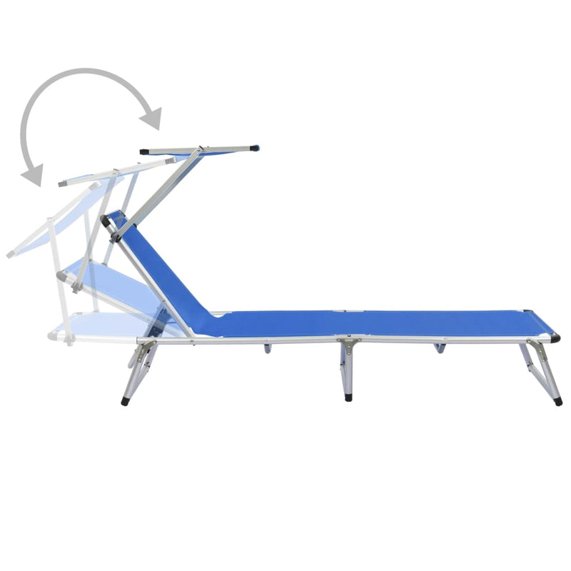 Folding Sun Lounger with Roof Aluminium and Textilene Blue Payday Deals