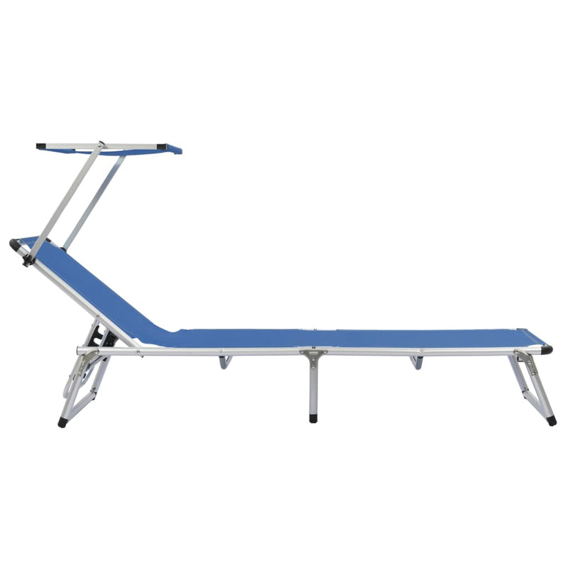 Folding Sun Lounger with Roof Aluminium and Textilene Blue Payday Deals