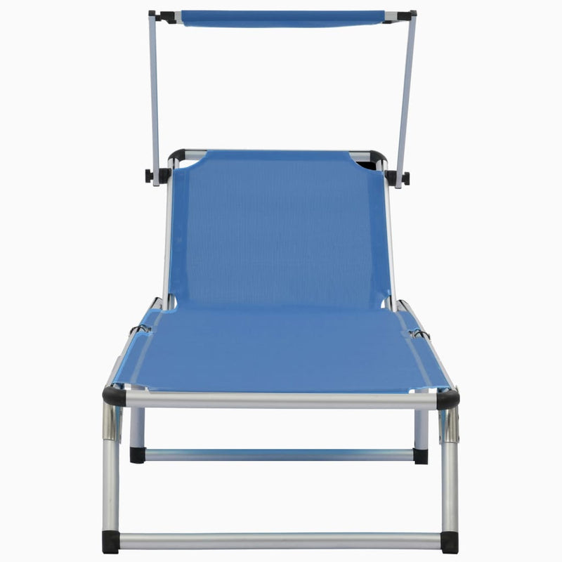 Folding Sun Lounger with Roof Aluminium and Textilene Blue Payday Deals