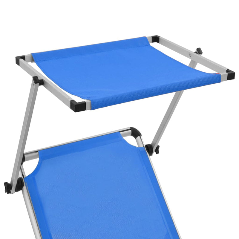 Folding Sun Lounger with Roof Aluminium and Textilene Blue Payday Deals