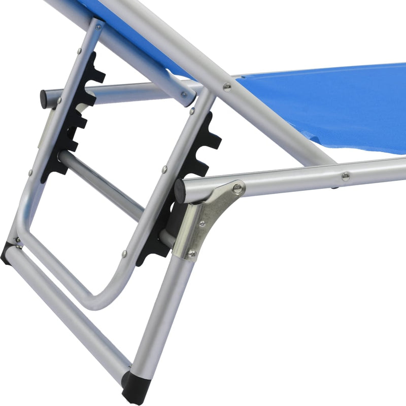 Folding Sun Lounger with Roof Aluminium and Textilene Blue Payday Deals