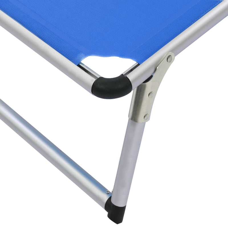 Folding Sun Lounger with Roof Aluminium and Textilene Blue Payday Deals