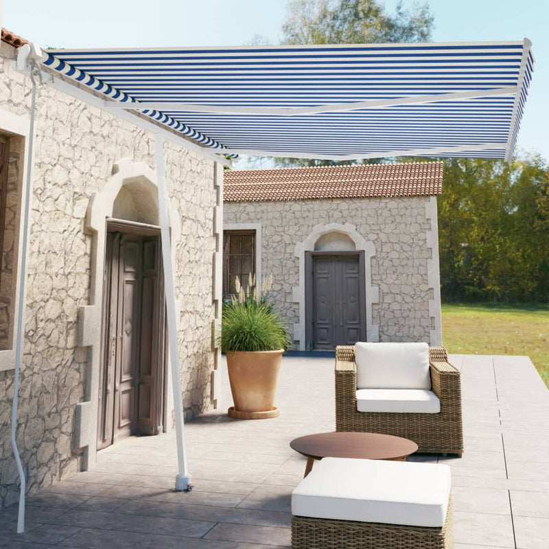 Freestanding Manual Retractable Awning 350x250 cm Blue/White Payday Deals