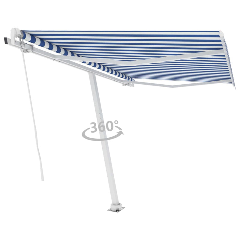 Freestanding Manual Retractable Awning 350x250 cm Blue/White Payday Deals