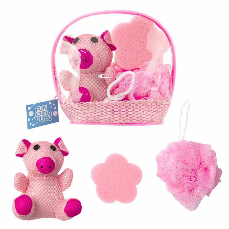 Fun in the Bath Pig Shaped Animal Mesh Plush Sponge And Loofa Bath Gift Set Payday Deals