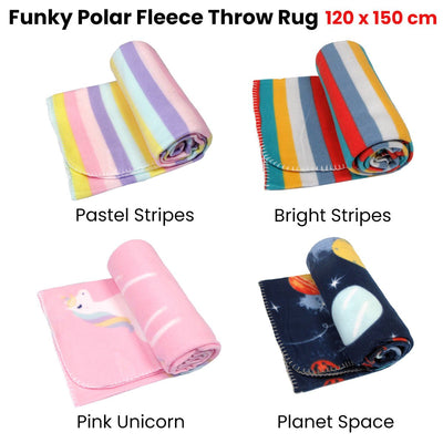 Funky Cute Polar Fleece Throw Rug Bright Stripes Payday Deals