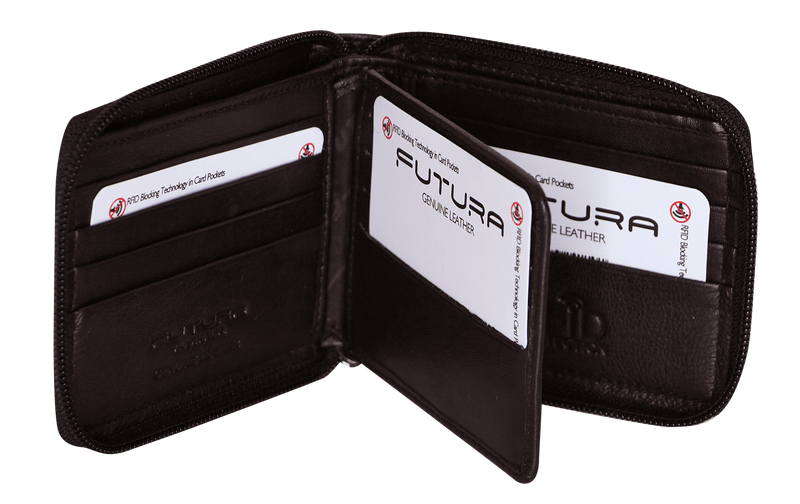 Futura Mens Zip Around Leather Wallet RFID Gift - Black Payday Deals