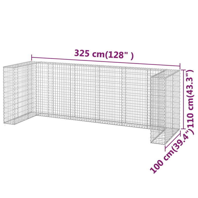 Gabion Wall for Garbage Bins Galvanised Steel 325x100x110 cm Payday Deals