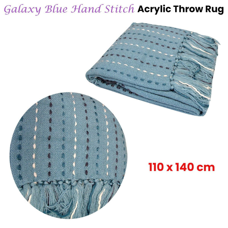 Galaxy Blue Hand Stitch Acrylic Throw Rug 110 x 140 cm Payday Deals