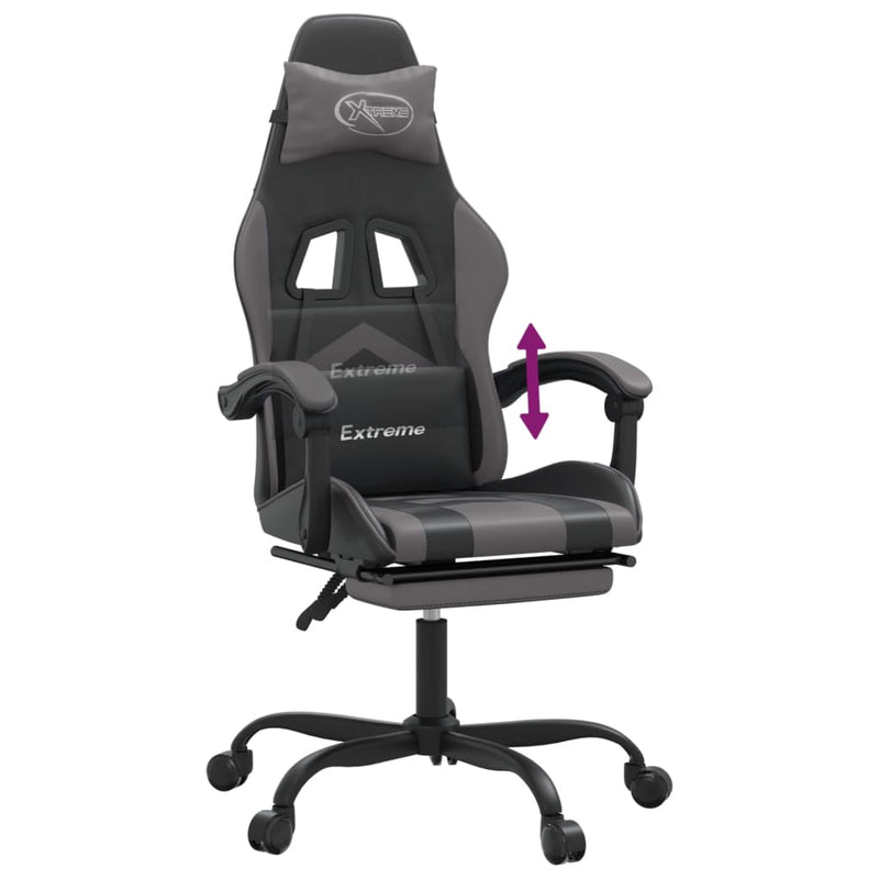 Gaming Chair with Footrest Black and Grey Faux Leather Payday Deals