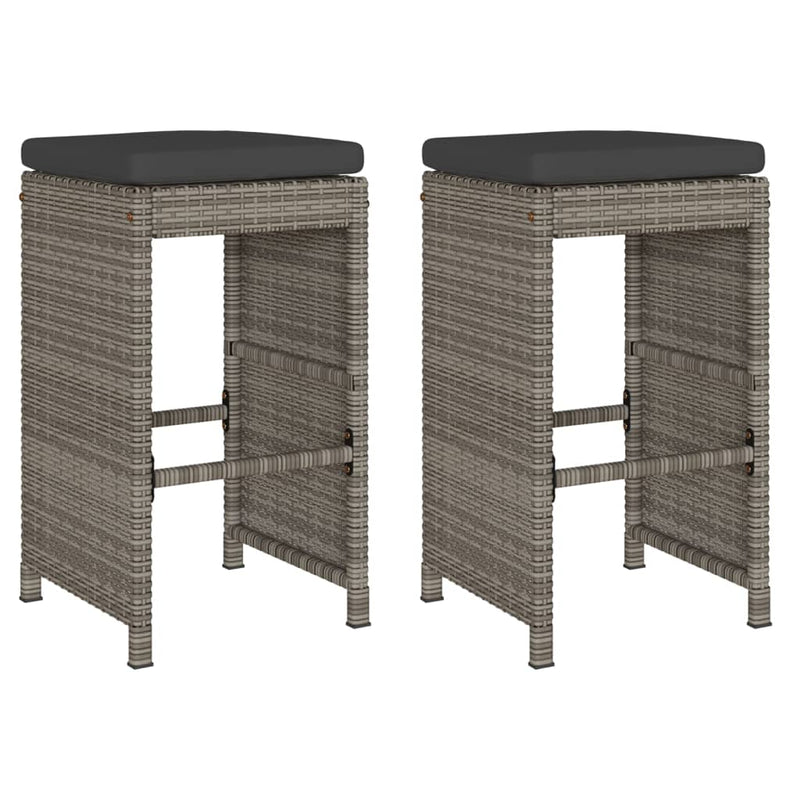 Garden Bar Stools with Cushions 2 pcs Grey Poly Rattan Payday Deals