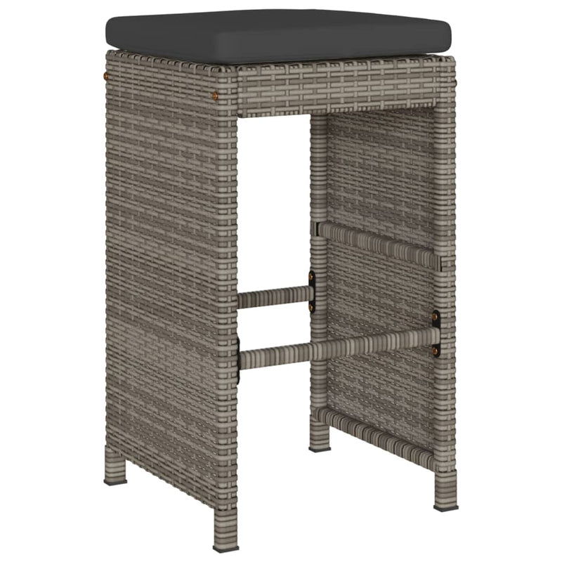 Garden Bar Stools with Cushions 2 pcs Grey Poly Rattan Payday Deals