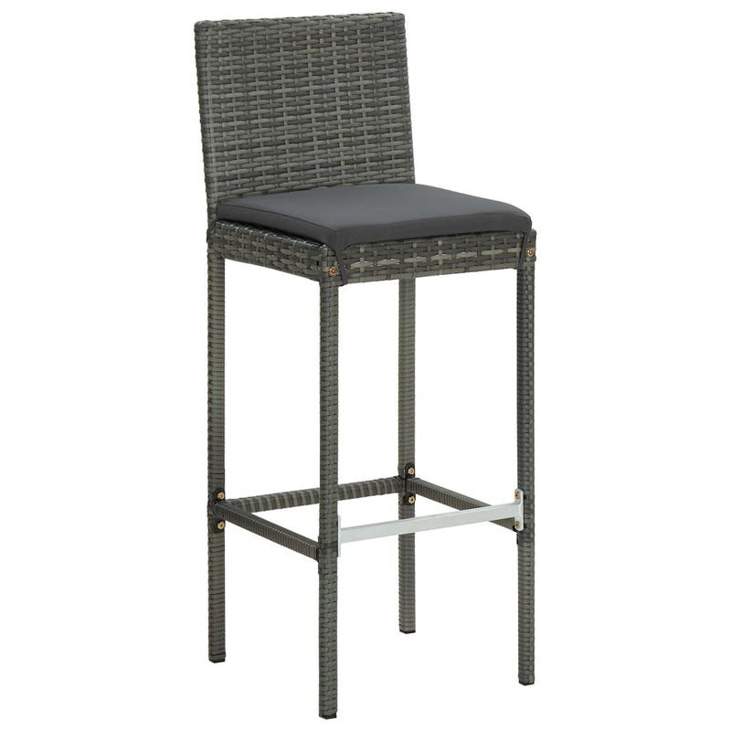 Garden Bar Stools with Cushions 2 pcs Grey Poly Rattan Payday Deals