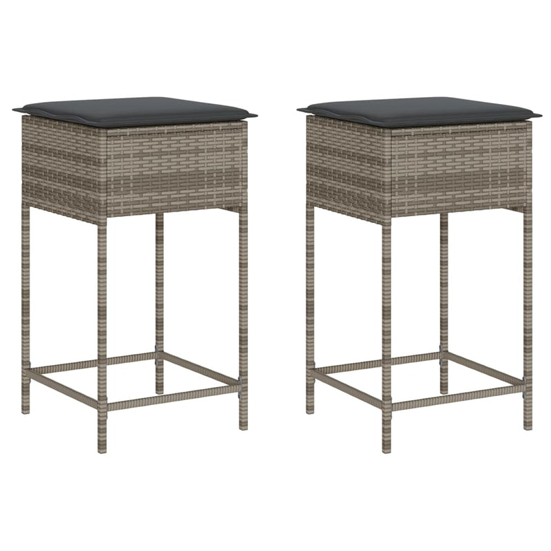 Garden Bar Stools with Cushions 2 pcs Grey Poly Rattan Payday Deals