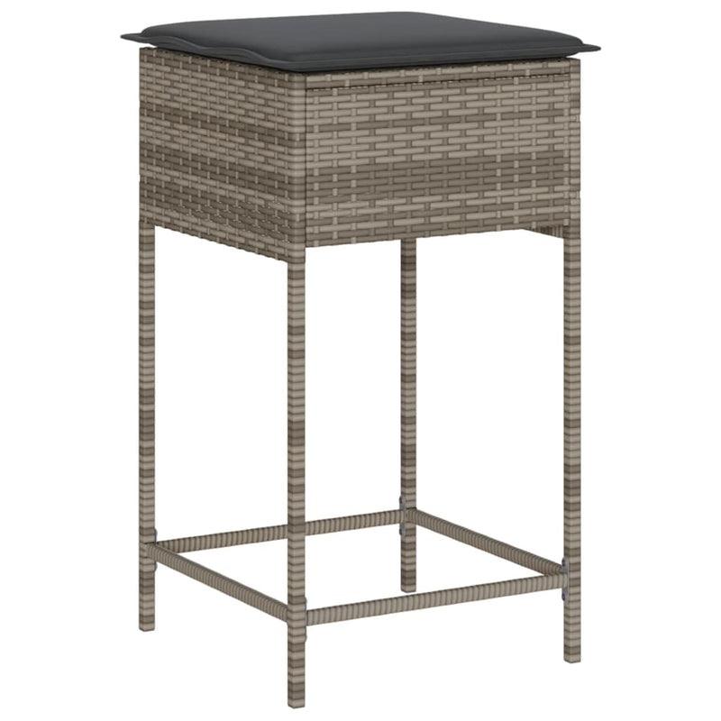 Garden Bar Stools with Cushions 2 pcs Grey Poly Rattan Payday Deals