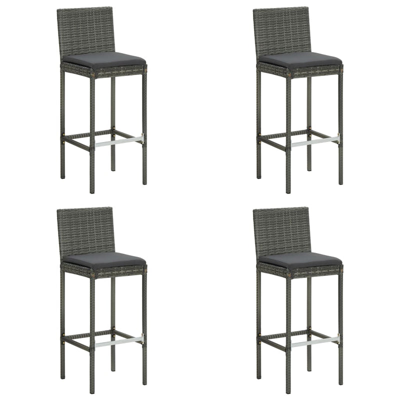 Garden Bar Stools with Cushions 4 pcs Grey Poly Rattan Payday Deals