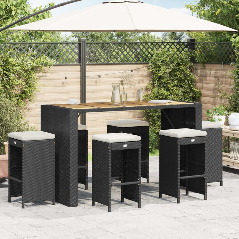 Garden Bar Stools with Cushions 6 pcs Black Poly Rattan Payday Deals