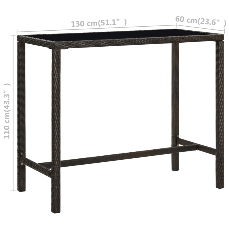Garden Bar Table Brown 130x60x110 cm Poly Rattan and Glass Payday Deals