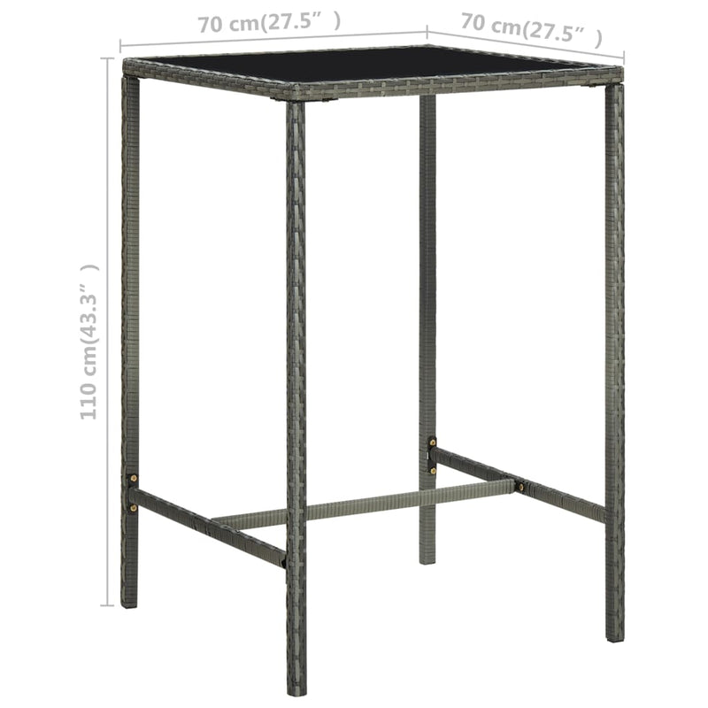 Garden Bar Table Grey 70x70x110 cm Poly Rattan and Glass Payday Deals