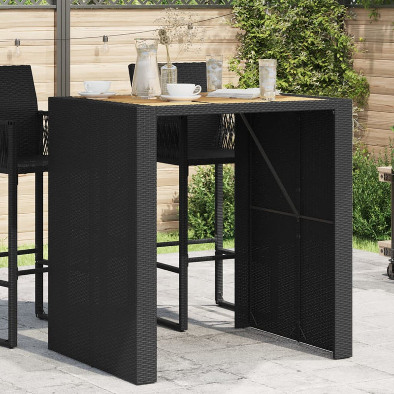 Garden Bar Table with Acacia Wood Top Black 105x80x110 cm Poly Rattan Payday Deals