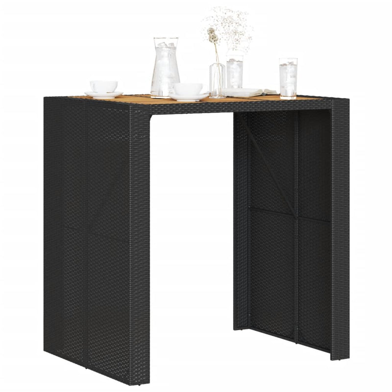 Garden Bar Table with Acacia Wood Top Black 105x80x110 cm Poly Rattan Payday Deals