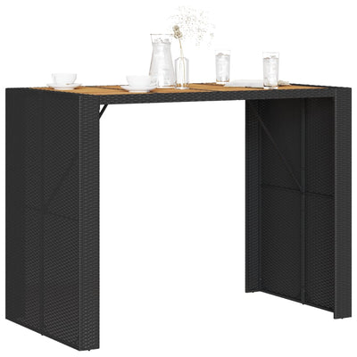 Garden Bar Table with Acacia Wood Top Black 145x80x110 cm Poly Rattan Payday Deals
