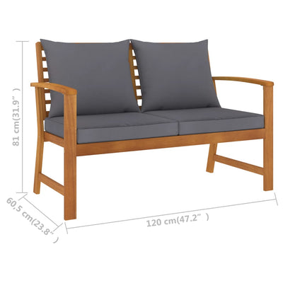 Garden Bench 120 cm with Dark Grey Cushion Solid Acacia Wood Payday Deals