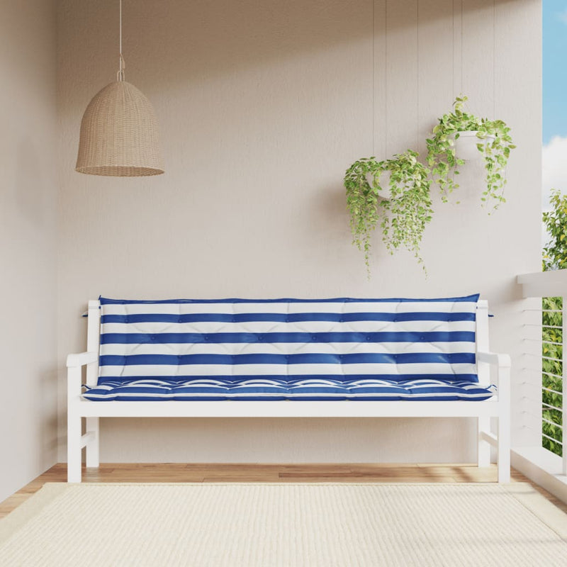 Garden Bench Cushions 2pcs Blue&White Stripe 200x50x7cm Fabric Payday Deals