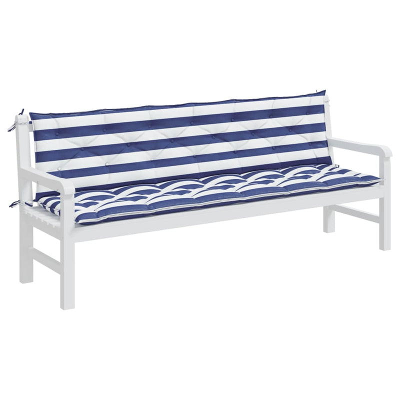 Garden Bench Cushions 2pcs Blue&White Stripe 200x50x7cm Fabric Payday Deals