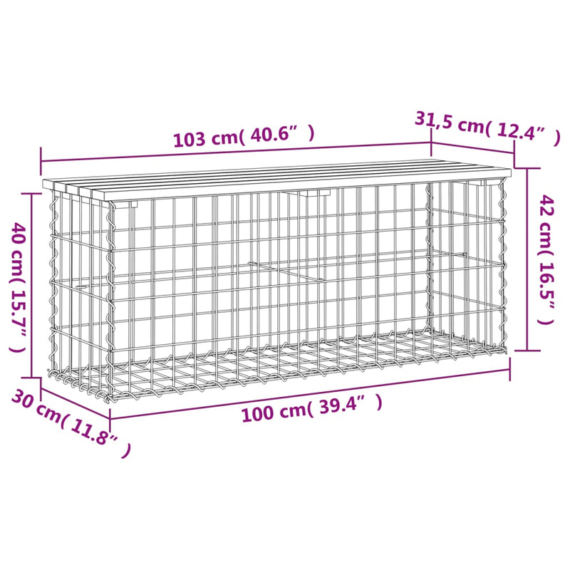 Garden Bench Gabion Design 103x31.5x42 cm Solid Wood Pine Payday Deals